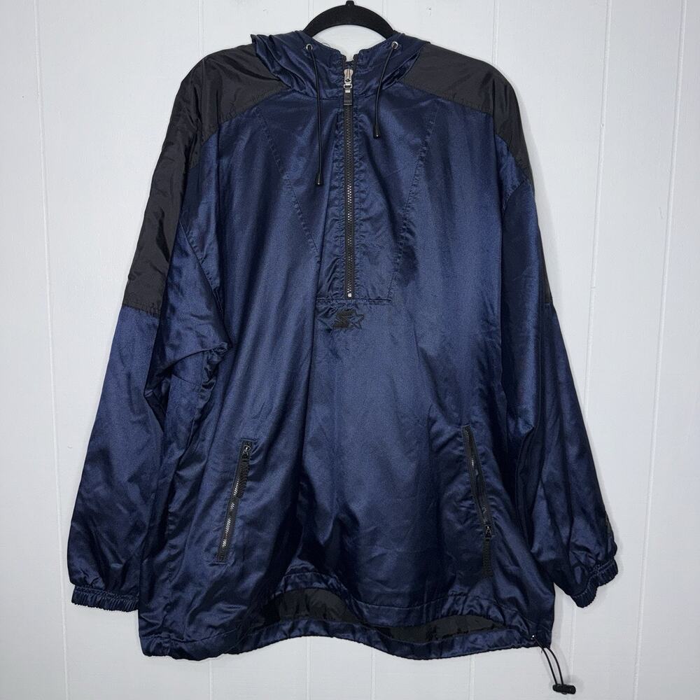 Starter Men’s Vintage Windbreaker Rain Jacket Anorak Dark Blue Hooded Size XL